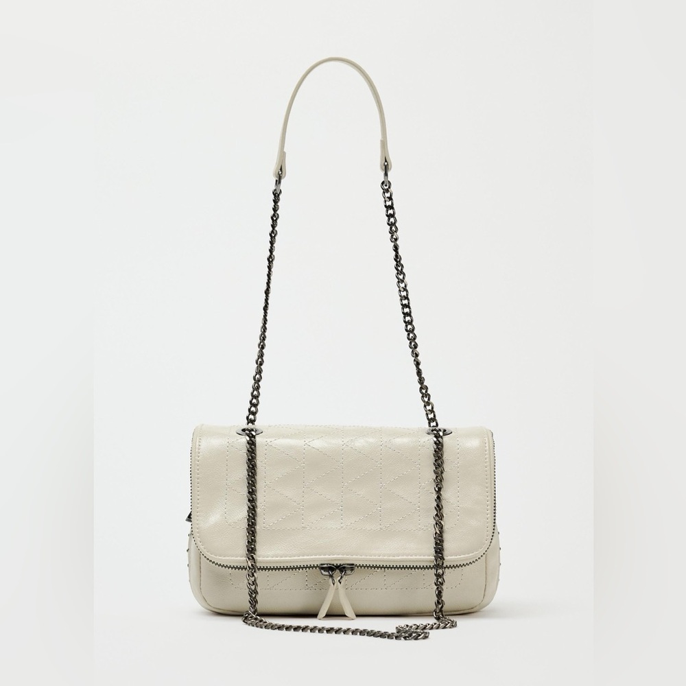 ZARA Cream Quilted Chain-Handle Shoulder Bag - Picture 9 of 12